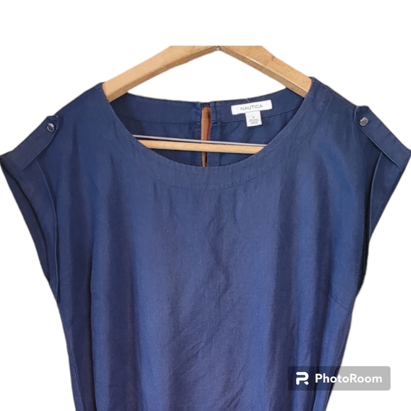 NAUTICA Linen Blend Nautical Dress in Navy and White - Picture 3 of 8